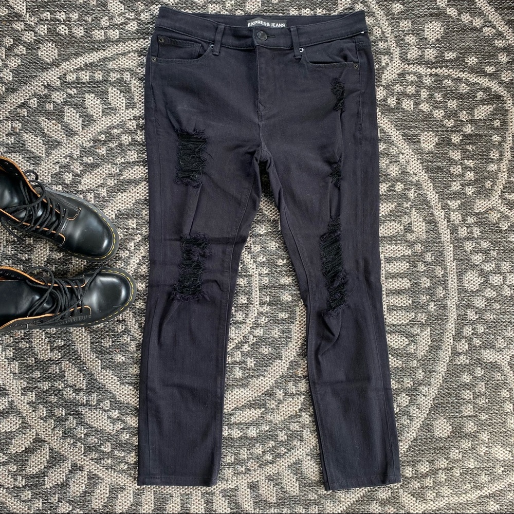 Express Black Distressed Legging Mid Rise Skinny jeans